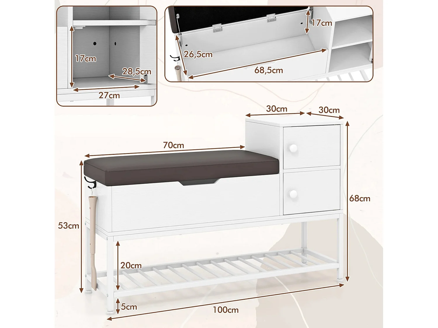 Porte-chaussures avec banc et placard pour le couloir Siège pour enfiler ses chaussures