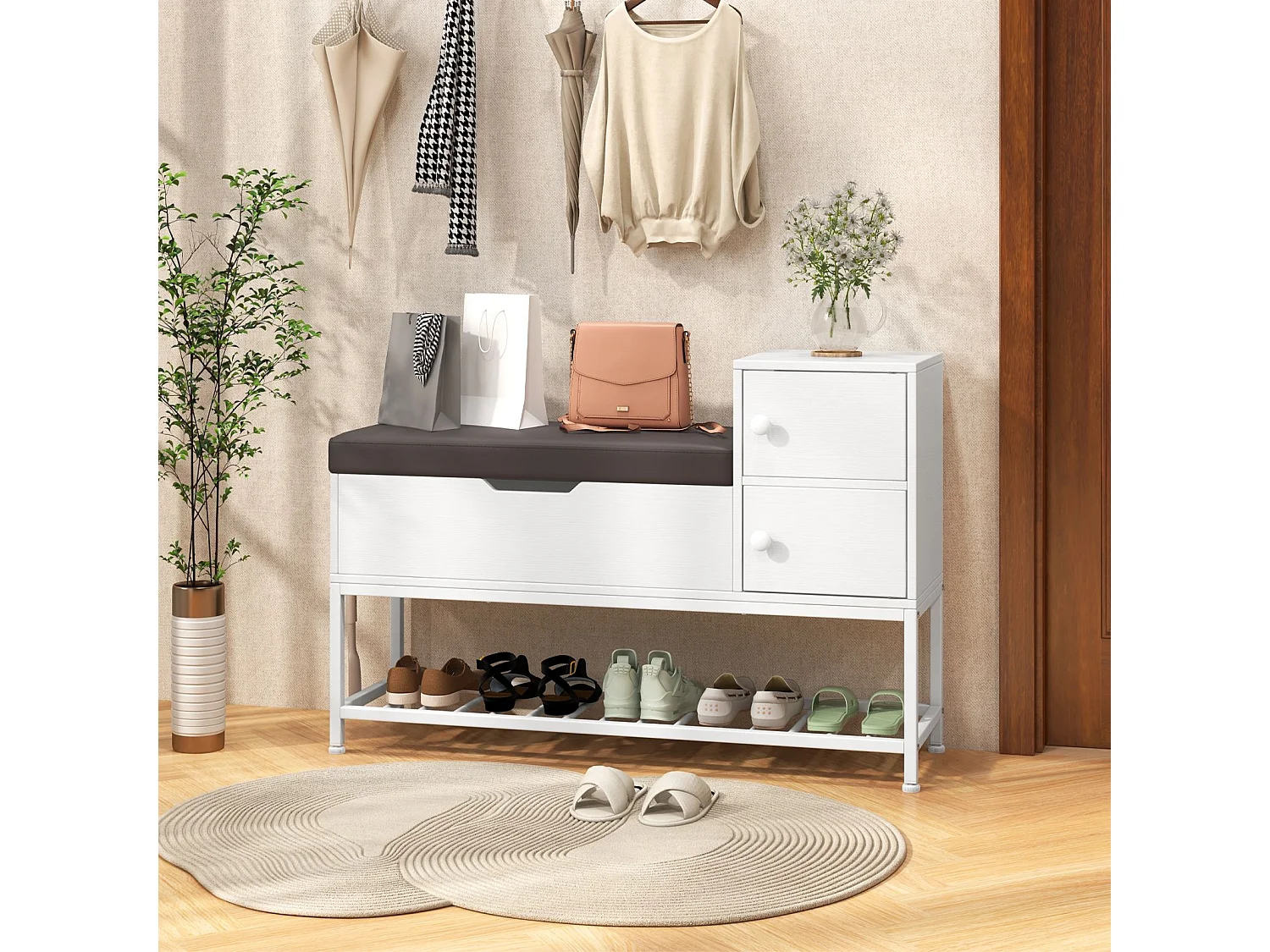 Porte-chaussures avec banc et placard pour le couloir Siège pour enfiler ses chaussures