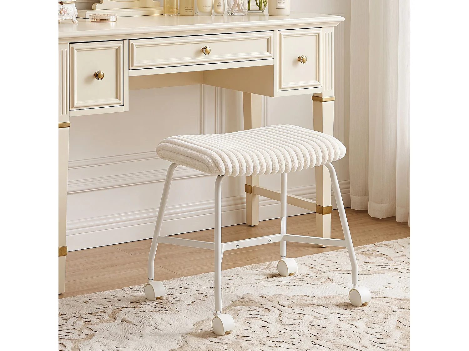 Lot de 2 tabourets à roulettes avec assise rembourrée Tabourets de cuisine