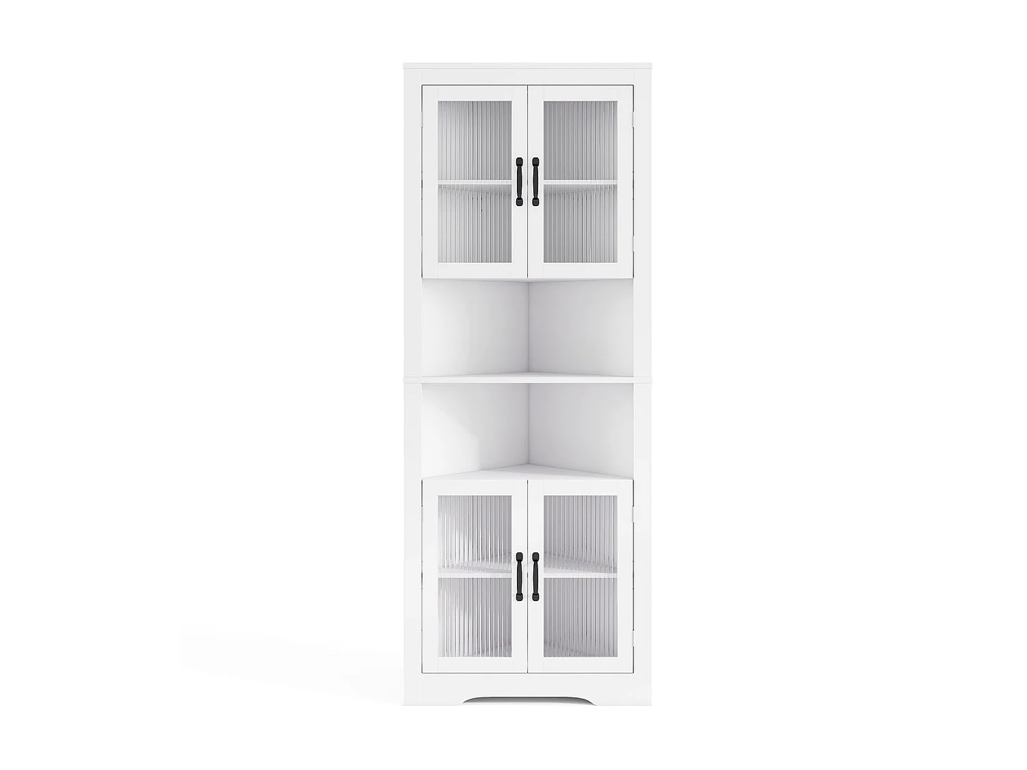 Küchenschrank schmal Eckschrank mit 4 Glastüren und 6 Ablagen 171 cm hoch dreieckiger Buffetschrank Weiß