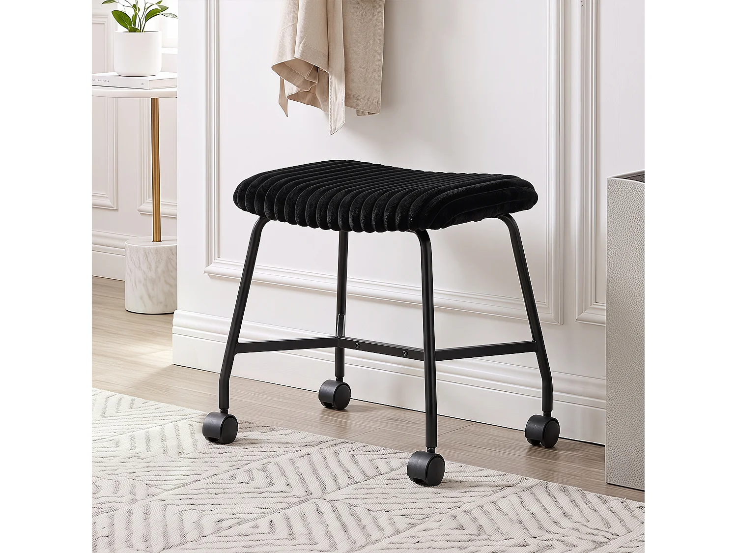Lot de 2 tabourets à roulettes avec assise rembourrée - Tabourets de cuisine