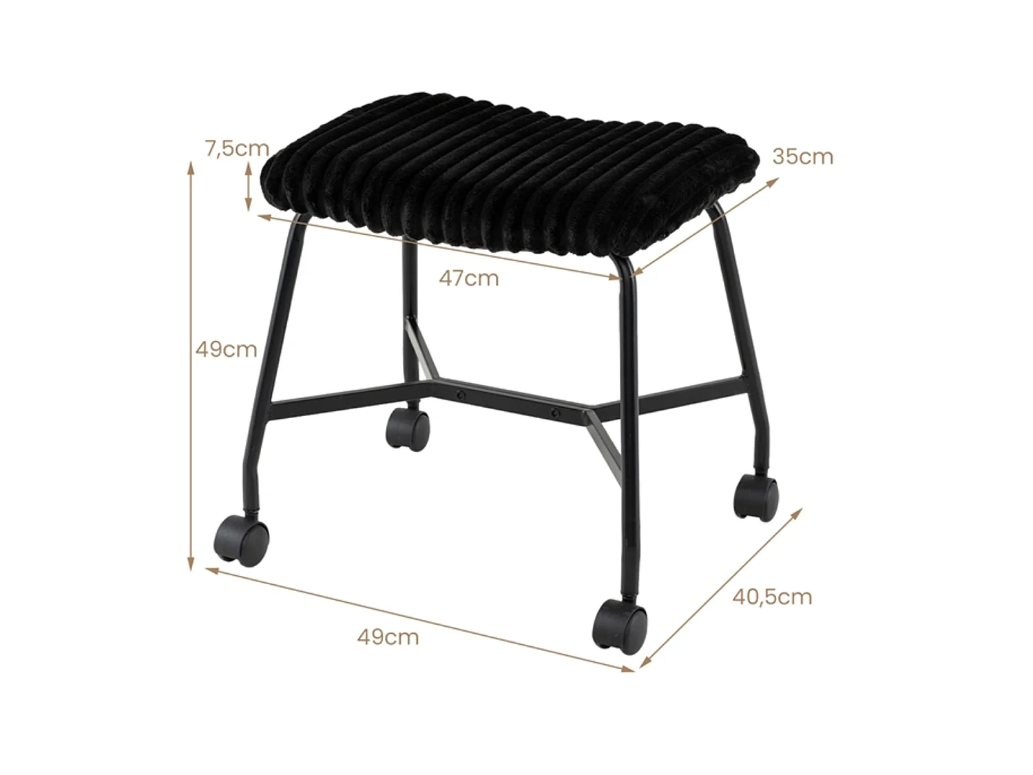 Lot de 2 tabourets à roulettes avec assise rembourrée - Tabourets de cuisine