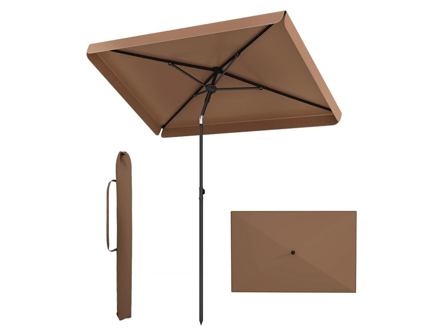 Parasol de jardin rectangulaire à angle d'inclinaison réglable