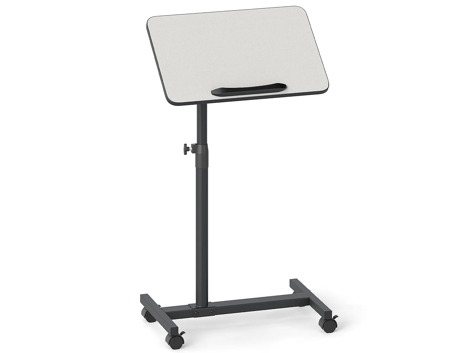 Ett sidobord på hjul med höjdjustering och fällbar skiva