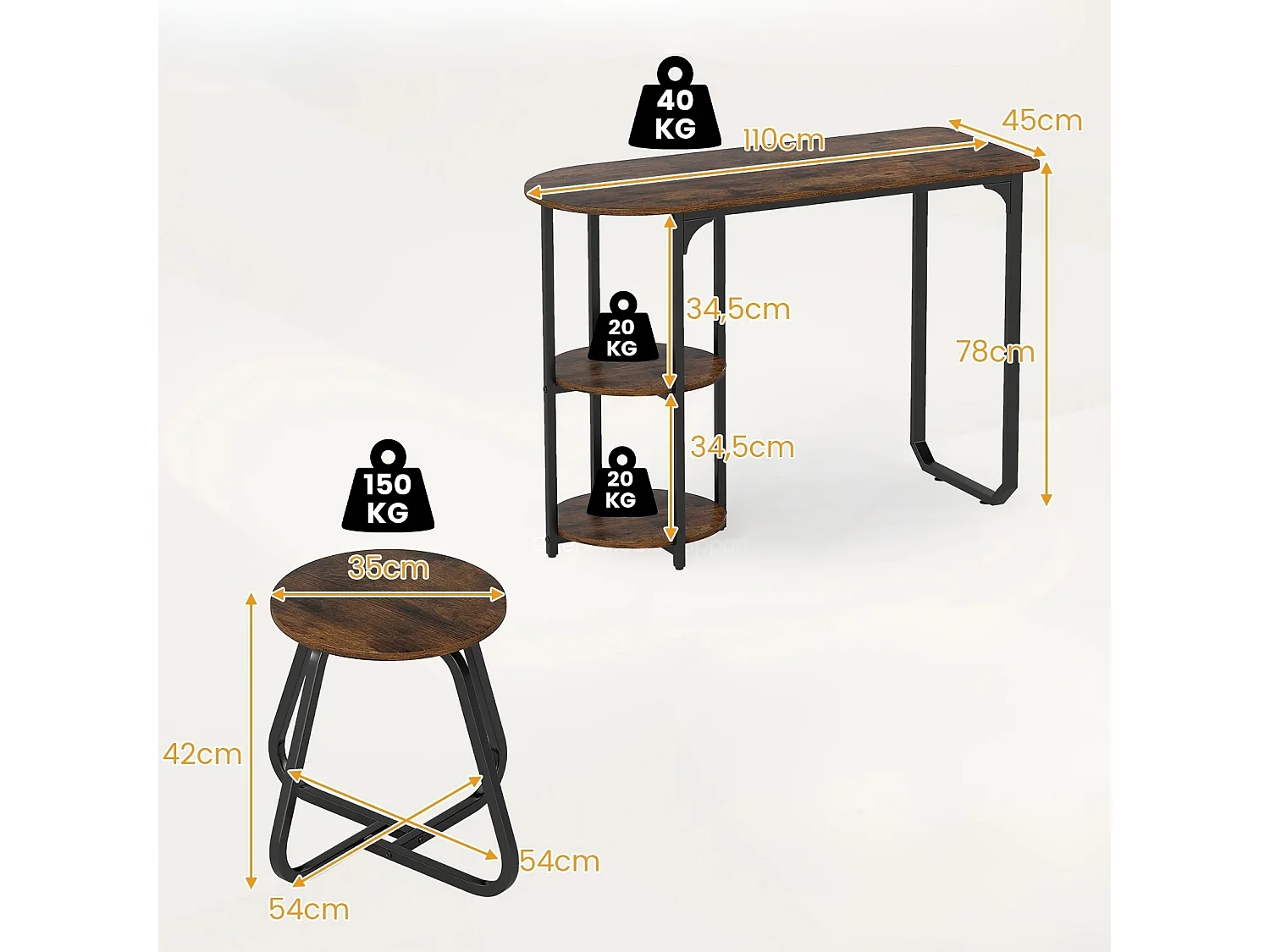 Set da cucina composto da tavolino e sgabelli, 3 pezzi
