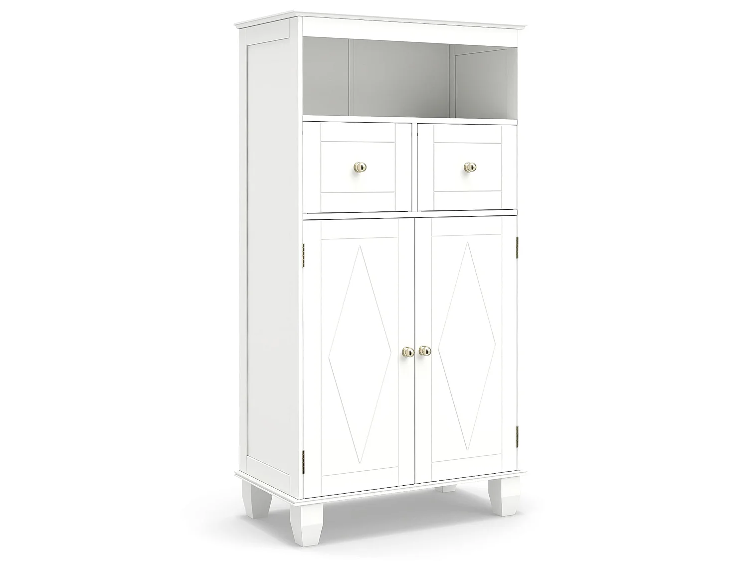 Commode avec tiroirs et étagère ouverte Commode blanche