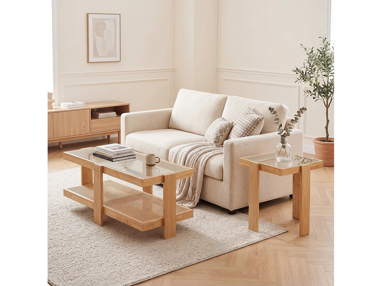 Lot de 2 tables basses avec plateau en verre Table d'appoint