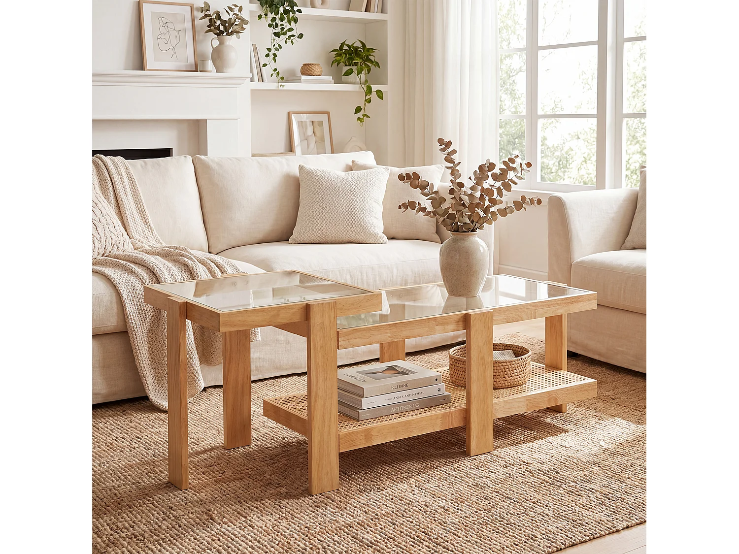 Lot de 2 tables basses avec plateau en verre Table d'appoint
