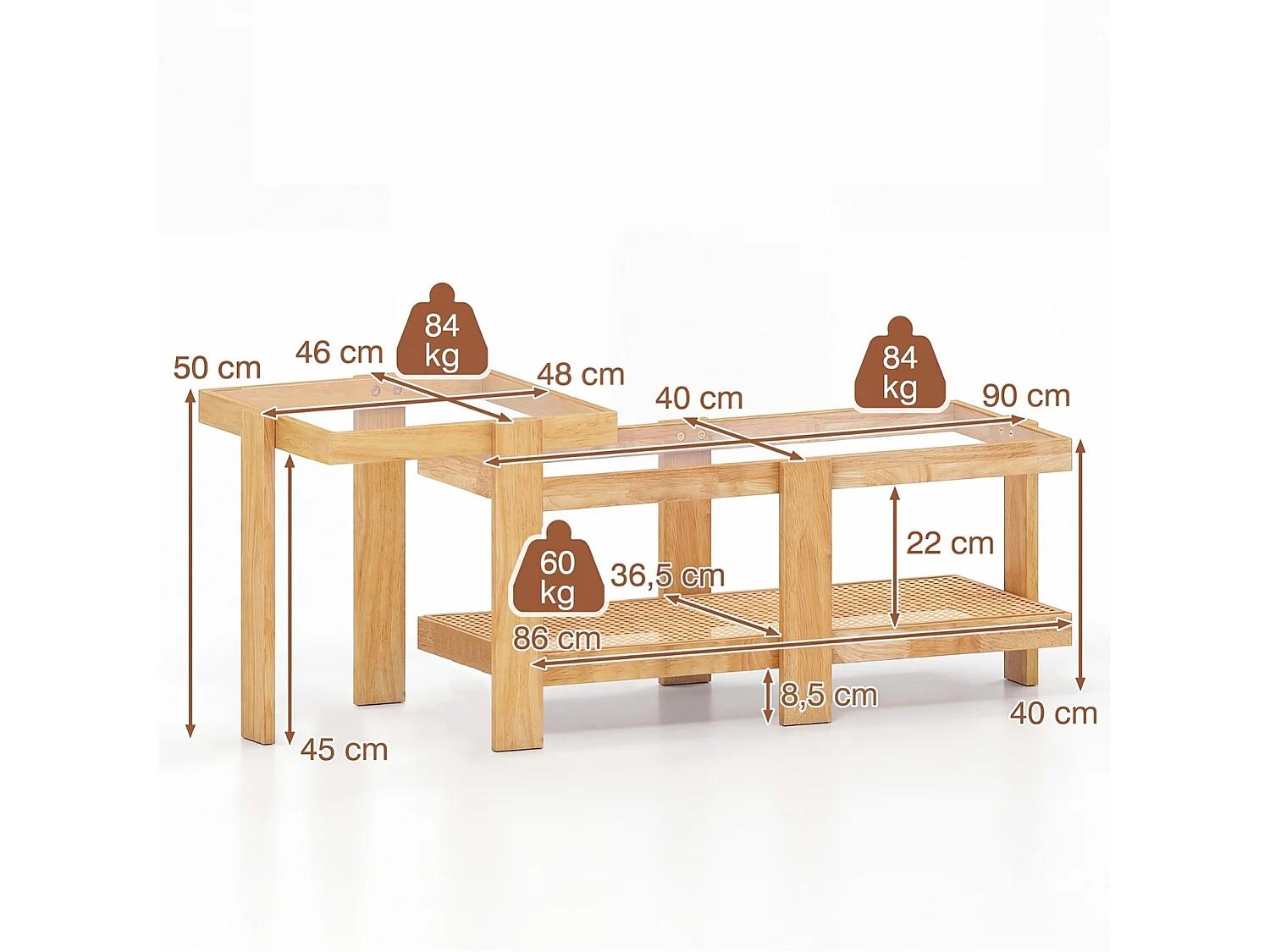 Lot de 2 tables basses avec plateau en verre Table d'appoint