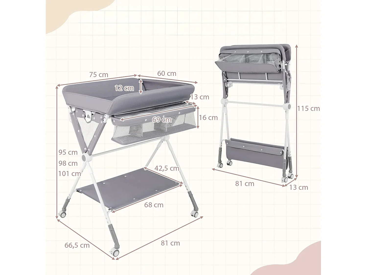 Höhenverstellbarer Wickeltisch – Tragbarer Wickeltisch für Babys