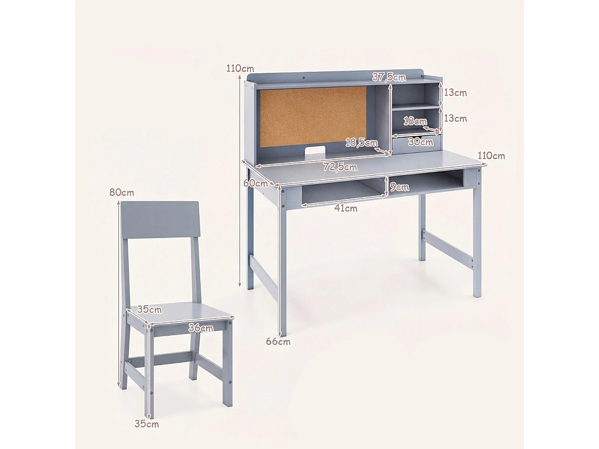 Ensemble de mobilier pour enfants : bureau avec tableau en liège et chaise