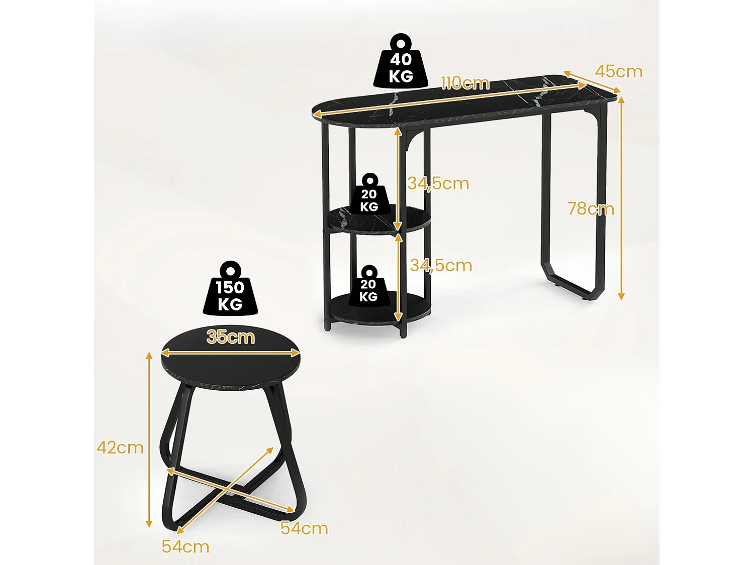 Set da cucina composto da tavolino e sgabelli, 3 pezzi