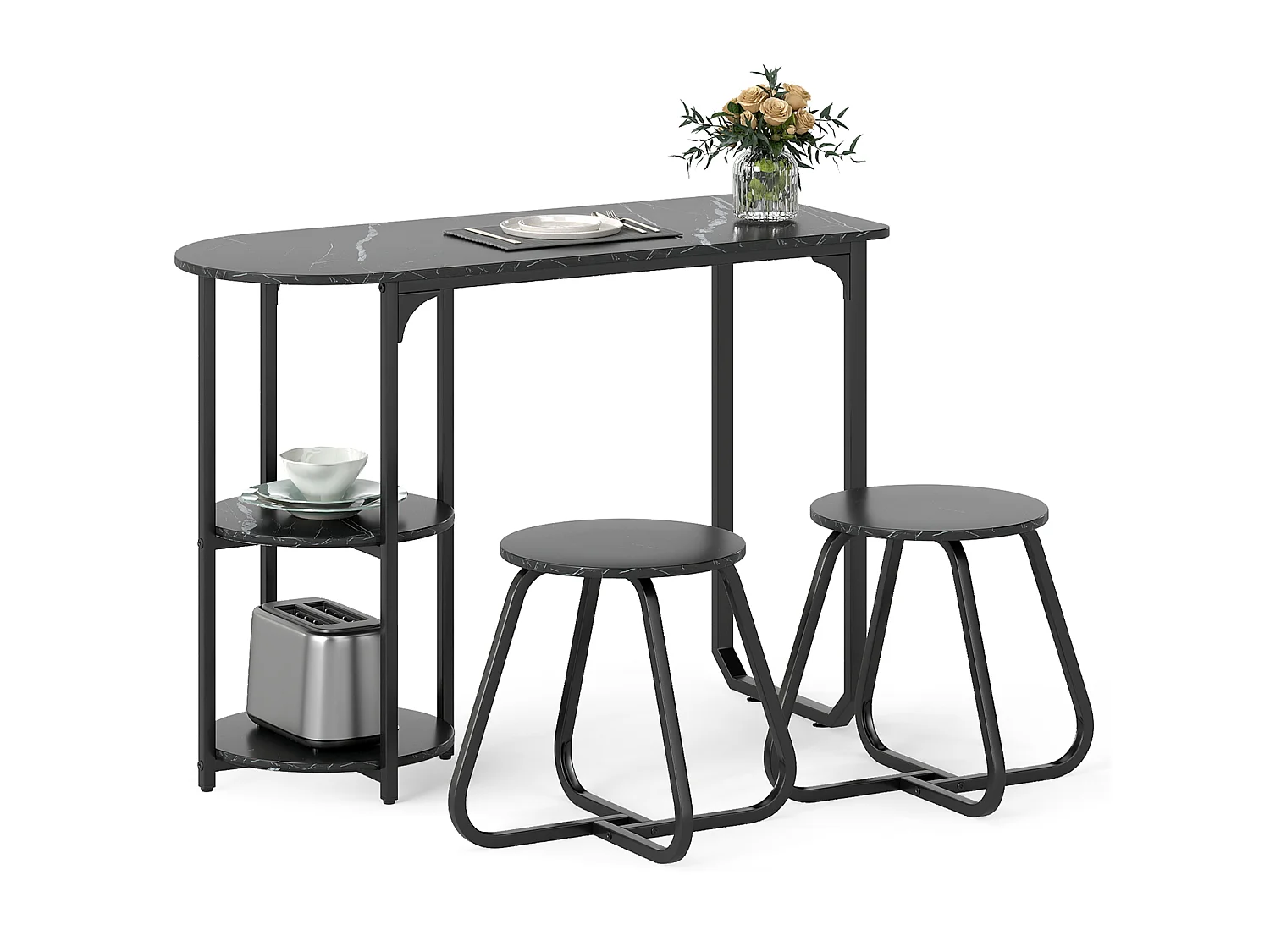3-delat set med bord och pallar till köket