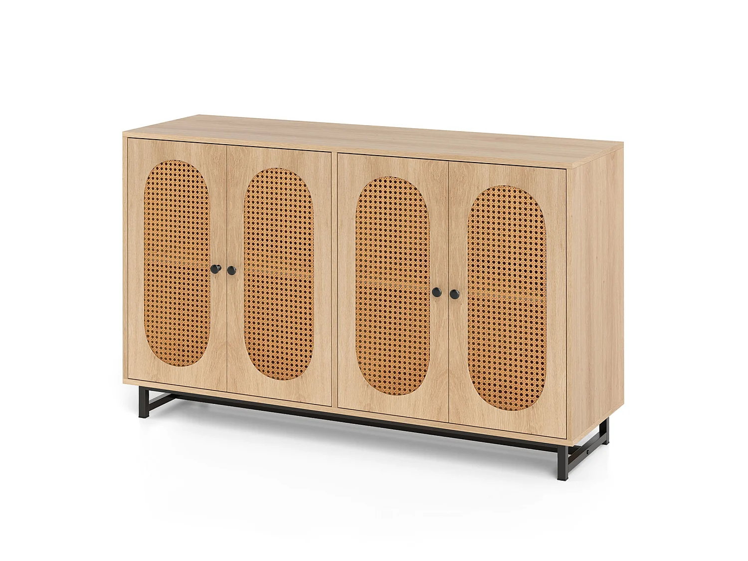 Comò a 4 ante con inserto in rattan