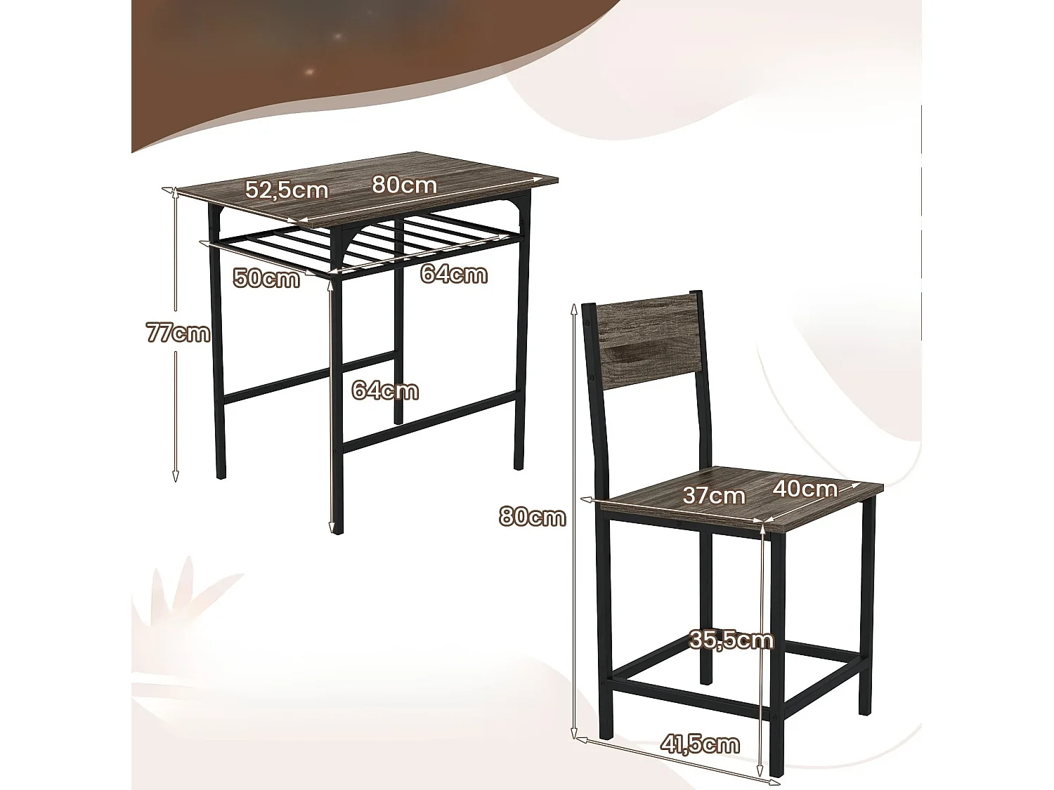 Set di mobili per sala da pranzo: tavolo + 2 sedie Mobili per cucina