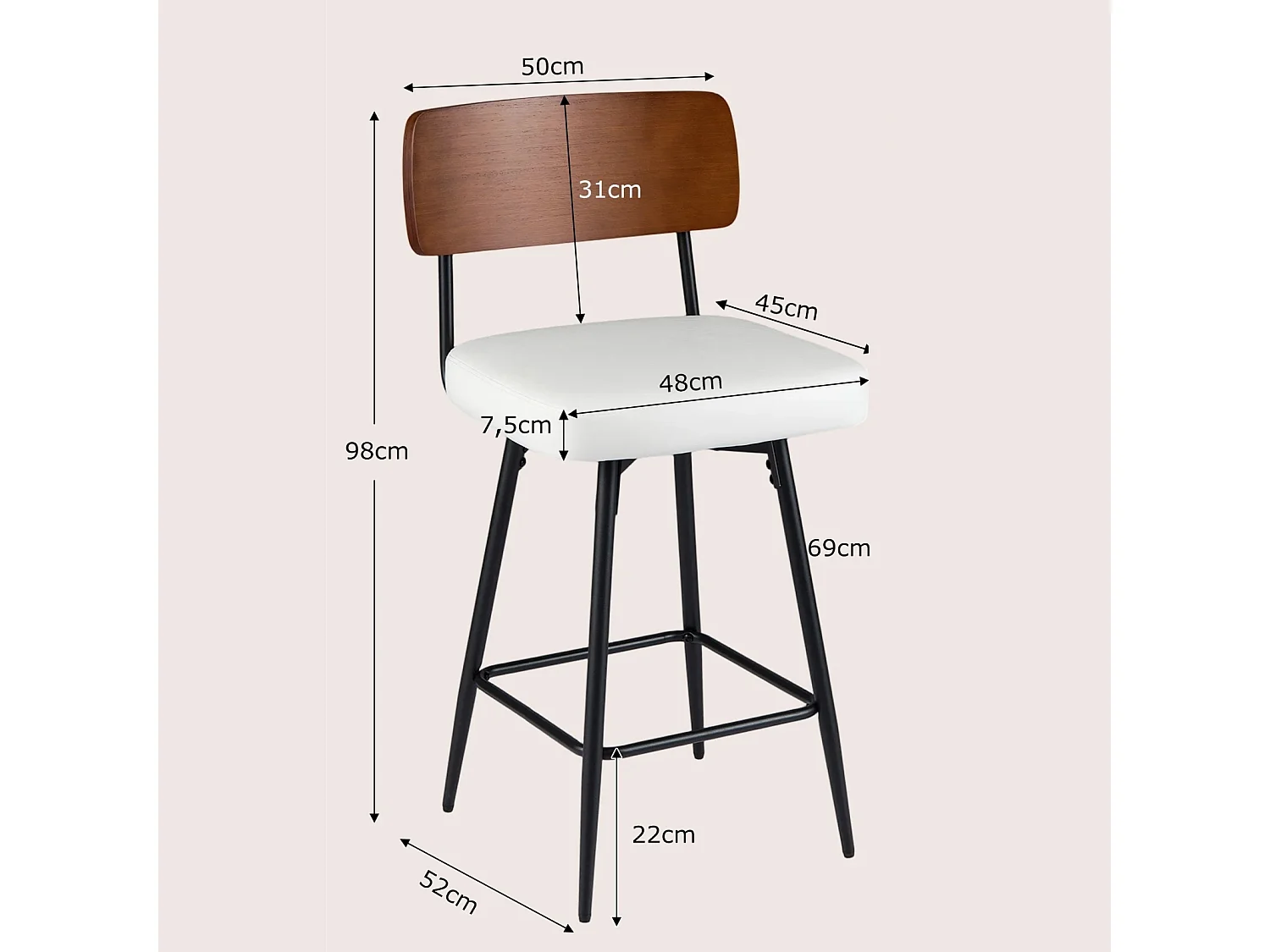 Lot de 2 tabourets de bar rembourrés