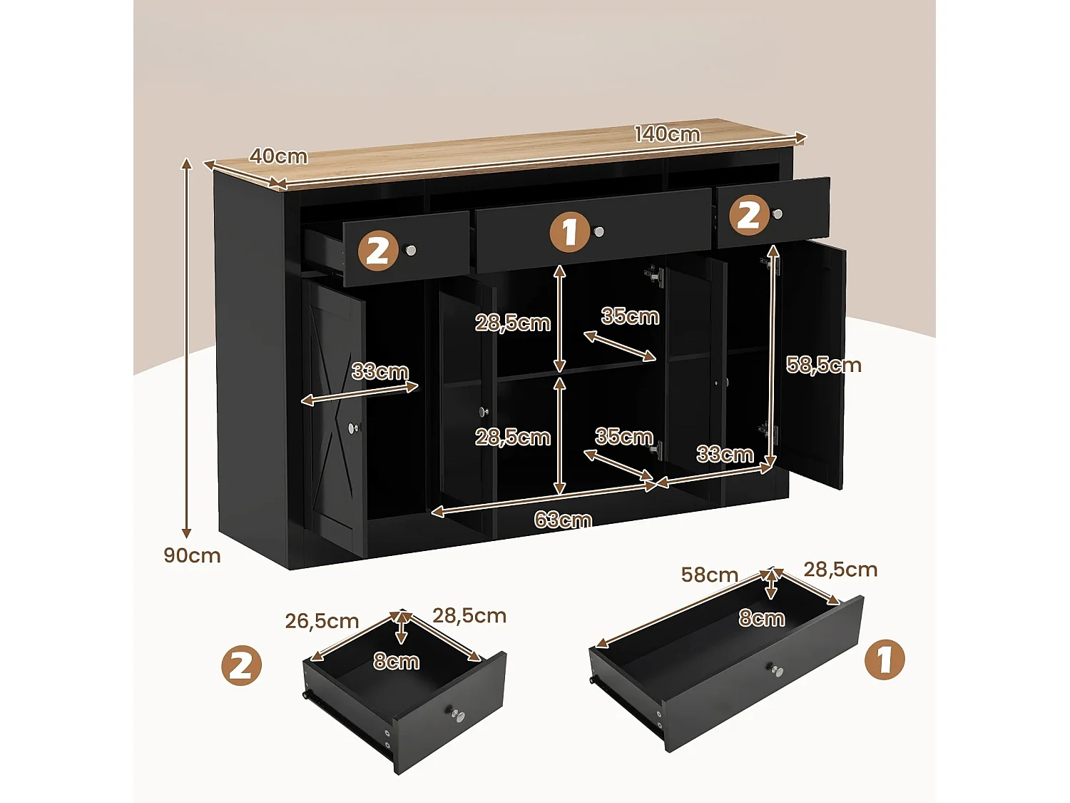 Meuble de chambre à 3 tiroirs Commode de salon