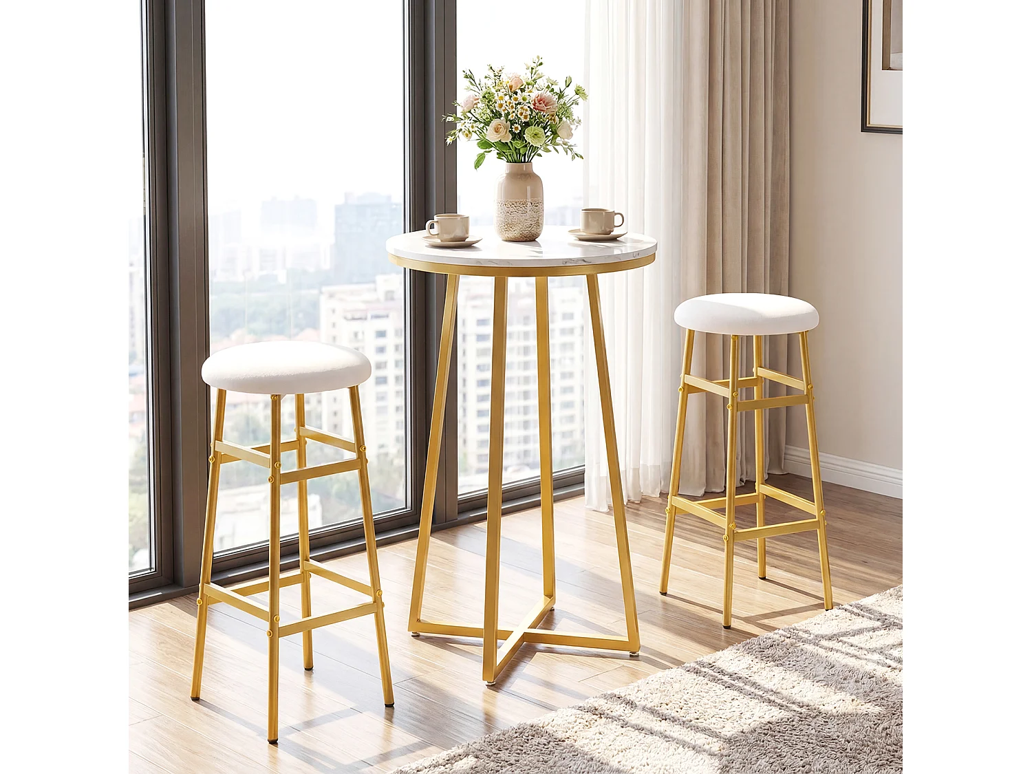 Lot de 2 tabourets de bar avec repose-pieds et assise ronde Chaise de bar