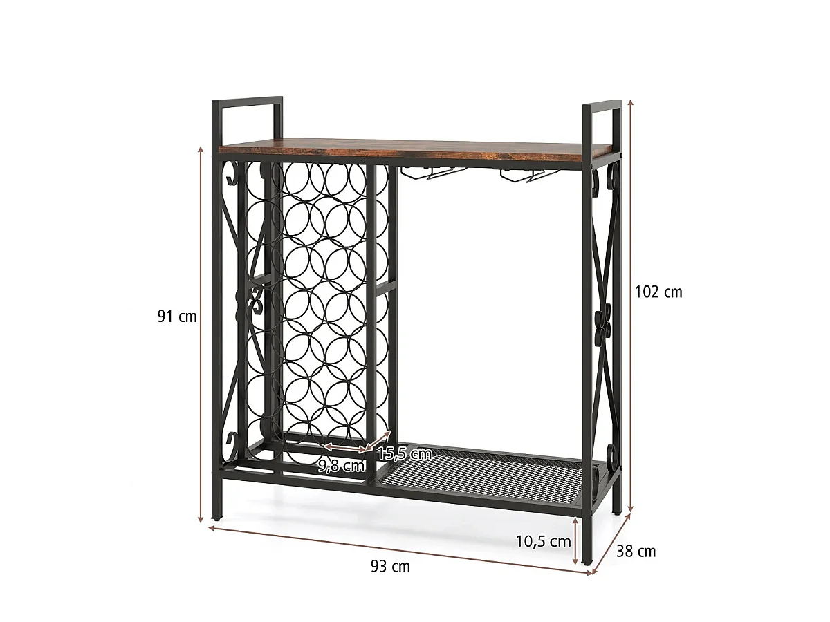Portabottiglie con supporto per bicchieri e ripiano Scaffale per bicchieri