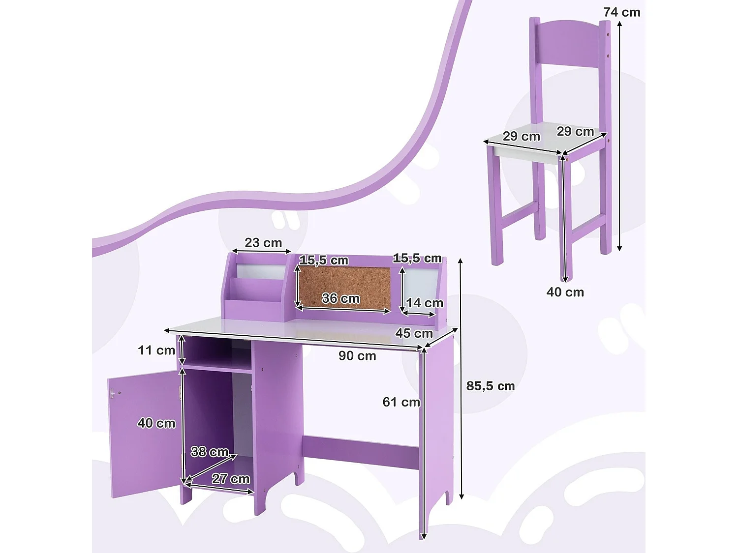 Bureau pour enfant avec chaise en bois Bureau violet pour étudier