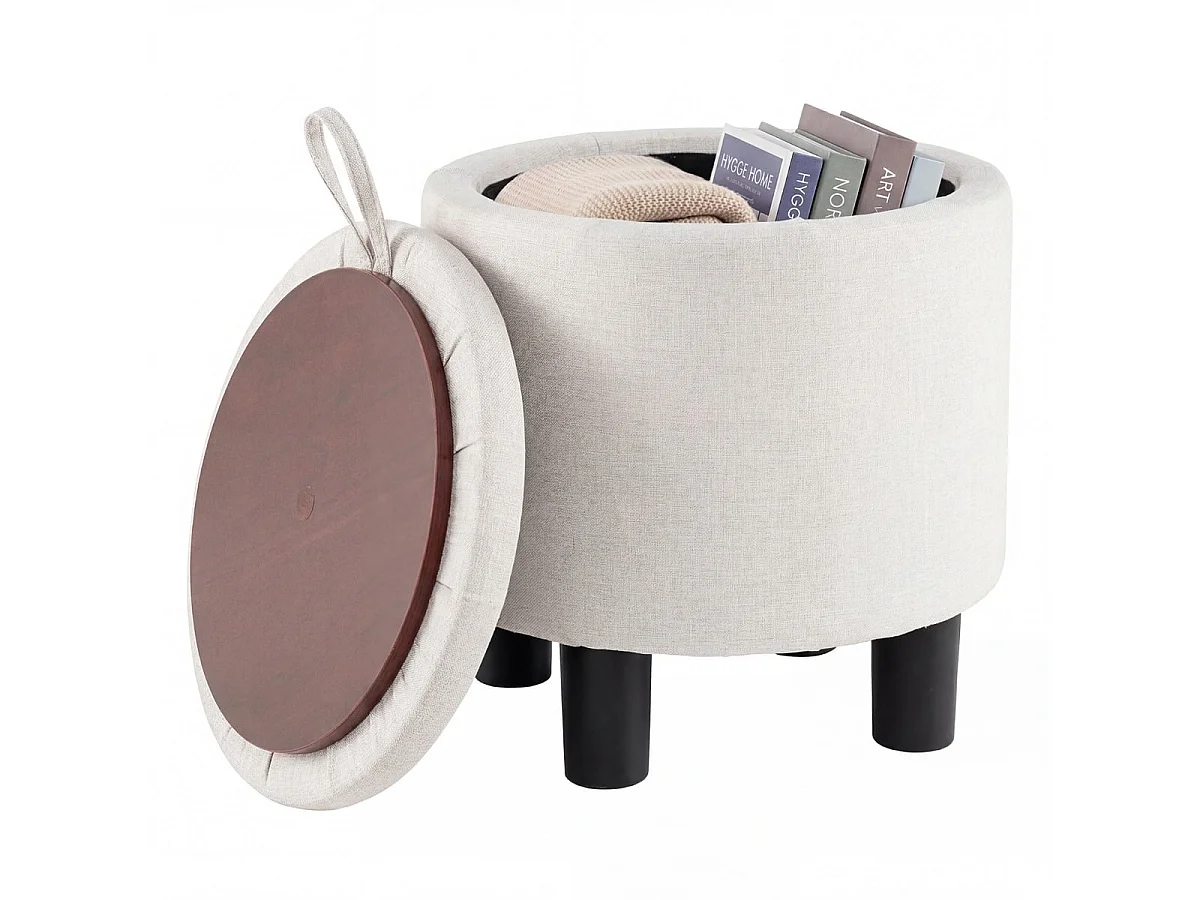 Pouf rotondo 3 in 1 con vano portaoggetti e piano d'appoggio Tavolino da salotto