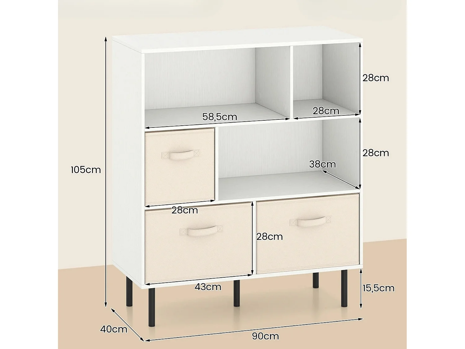 Regal mit klappbaren Stoffschubladen – Regal für das Wohnzimmer