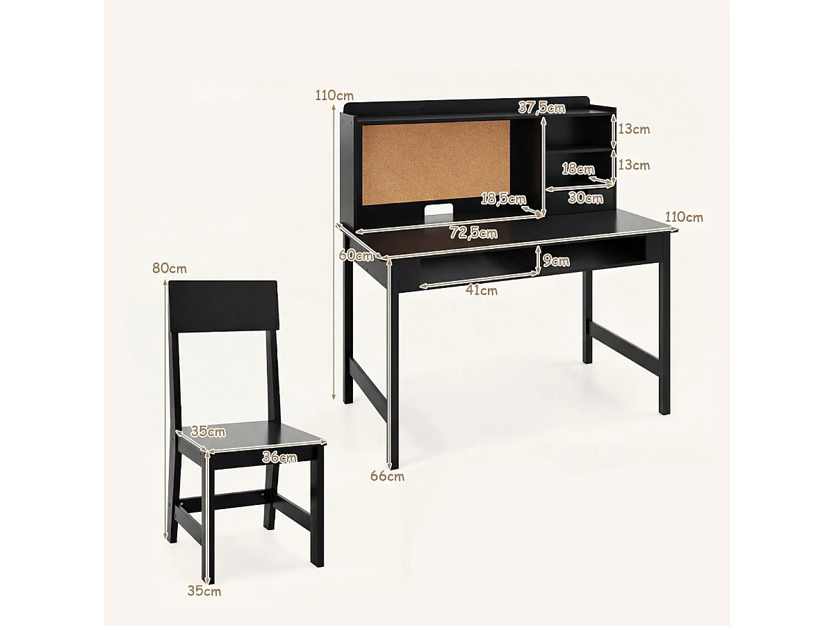 Ensemble de mobilier pour enfants : bureau avec tableau en liège et chaise
