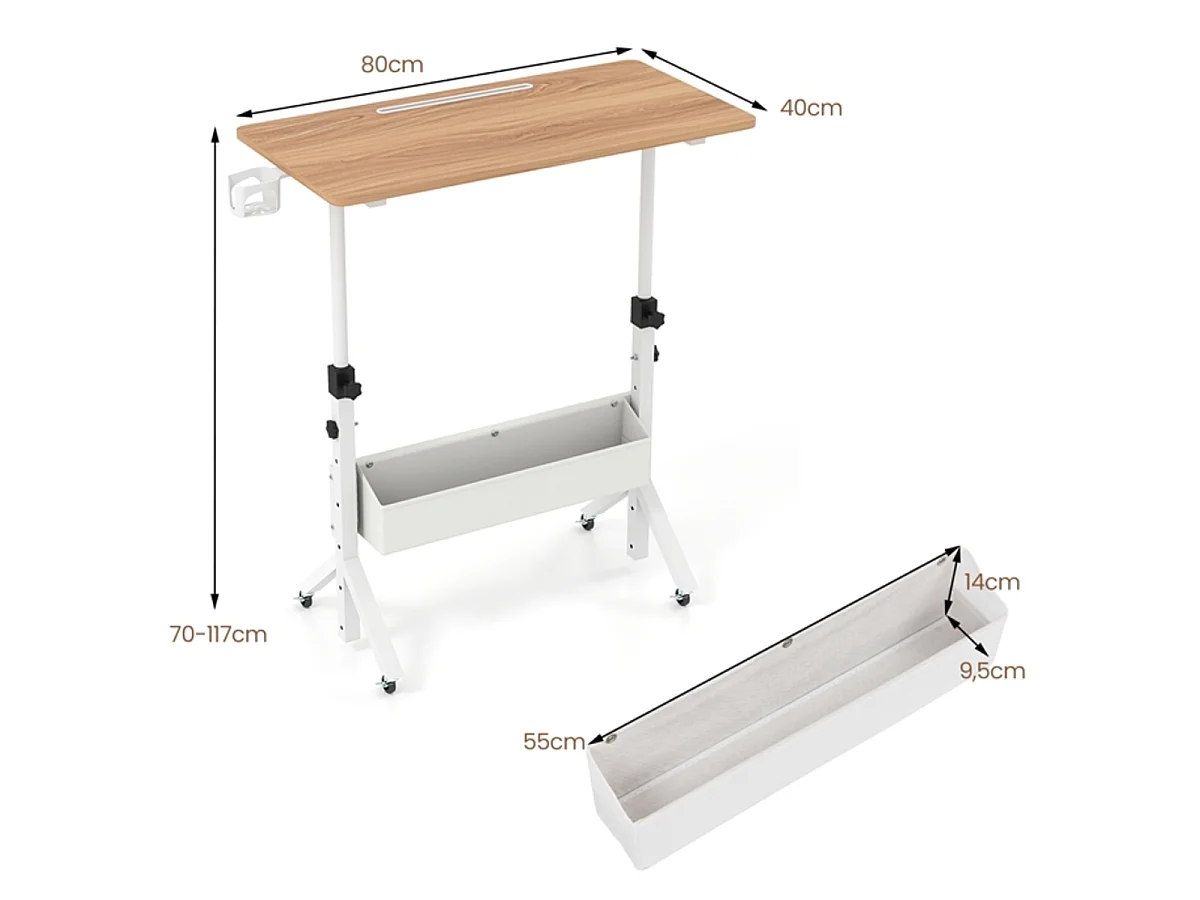 Bureau réglable sur roulettes – Bureau mobile à placer devant le canapé