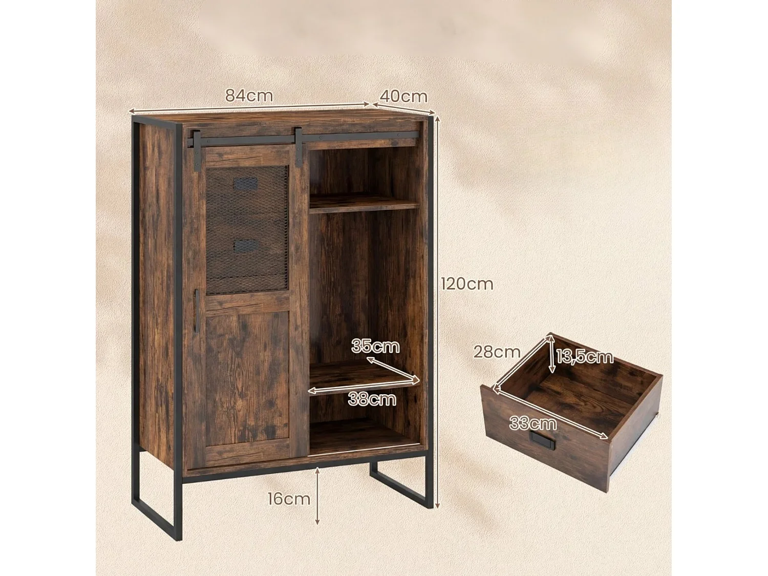 Commode à 5 tiroirs avec structure métallique Commode pour le salon