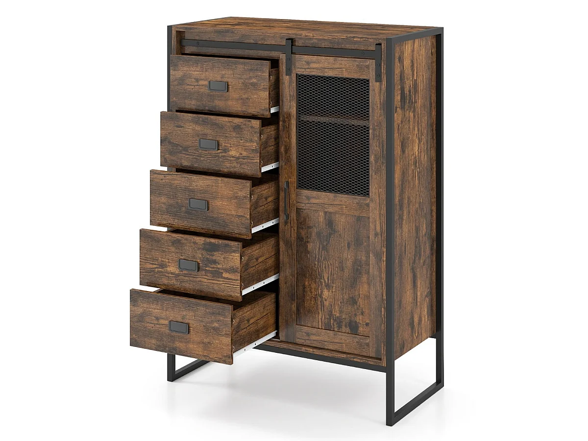 Commode à 5 tiroirs avec structure métallique Commode pour le salon