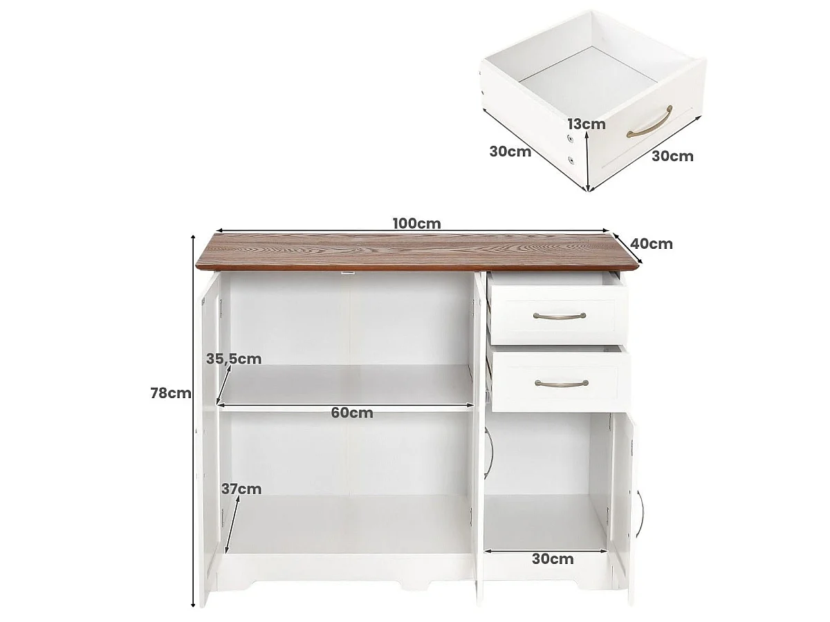 Klassische Küchenschrank-Kommode 100 x 40 x 78 cm