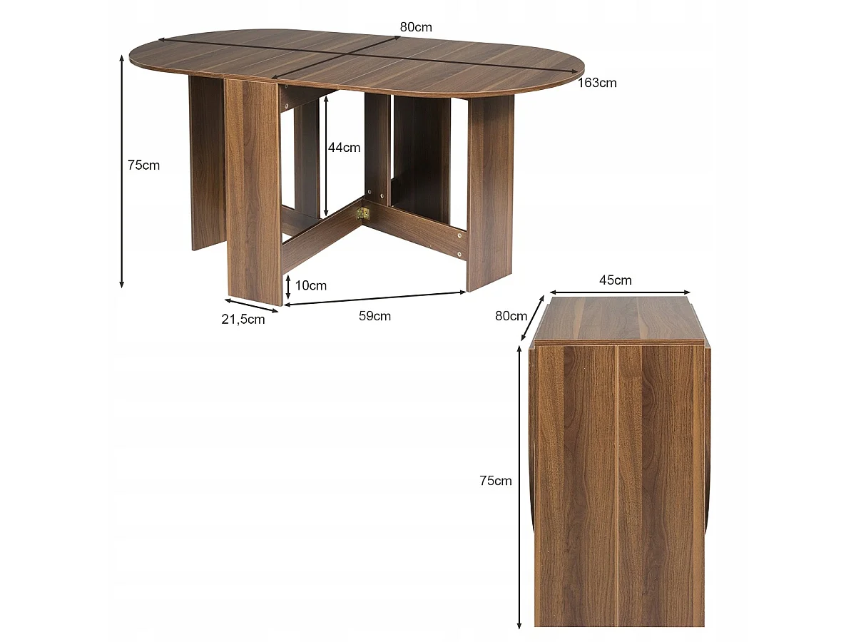 TABLE DE CUISINE ET DE SALLE À MANGER PLIABLE 3 EN 1 163 x 80 cm