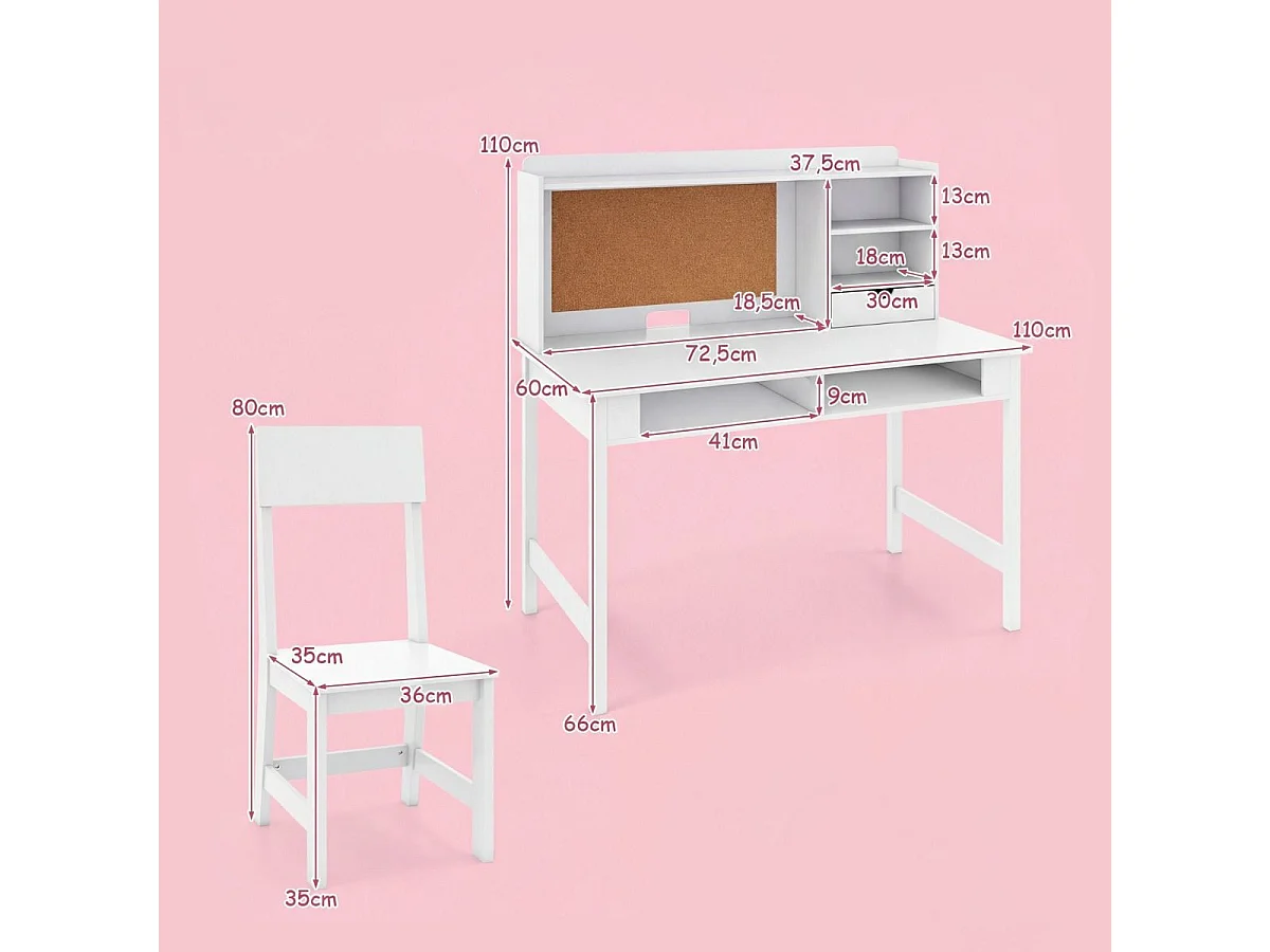 Ensemble de mobilier pour enfants : bureau avec tableau en liège et chaise