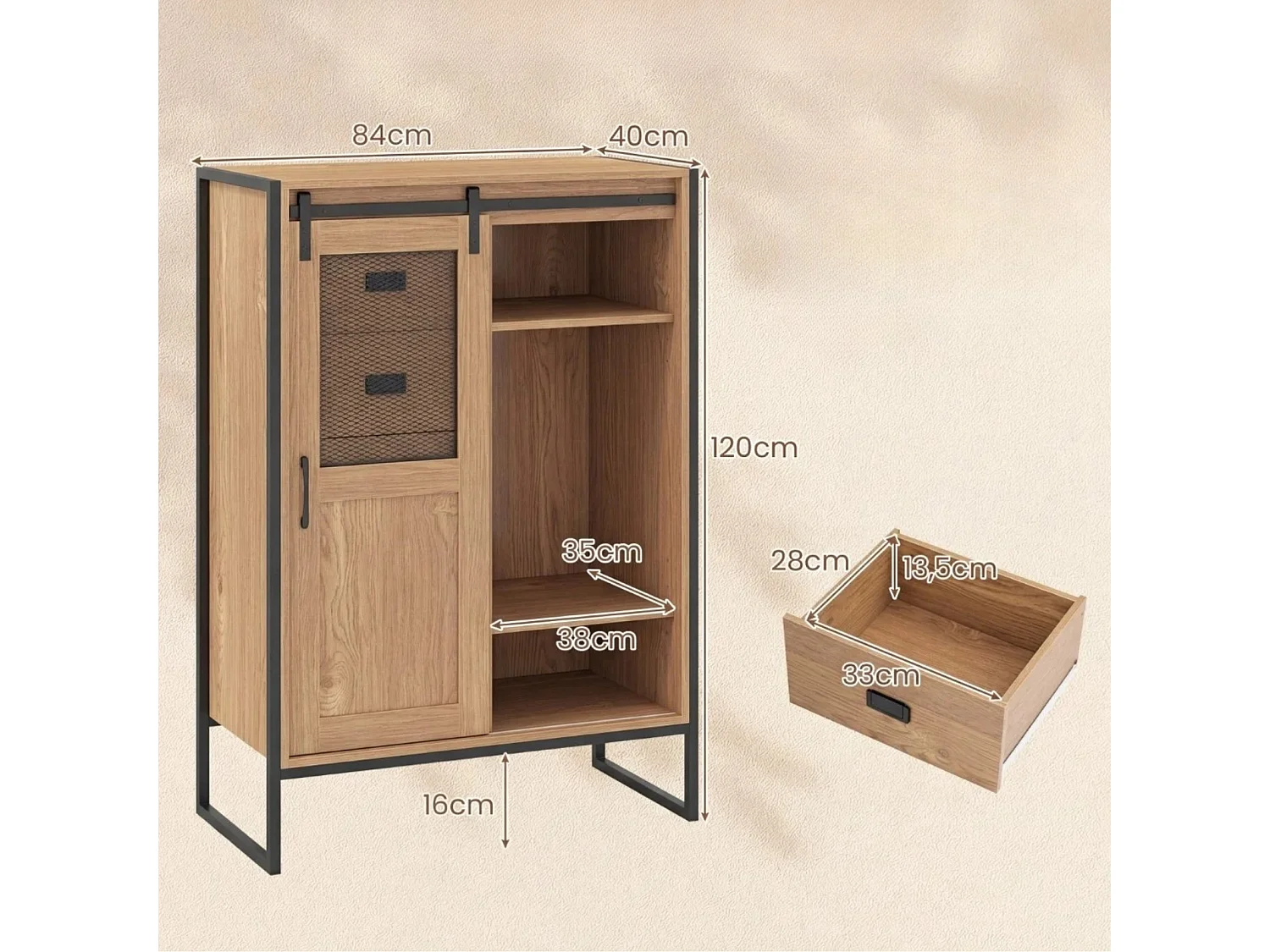 Commode à 5 tiroirs avec structure métallique Commode pour le salon