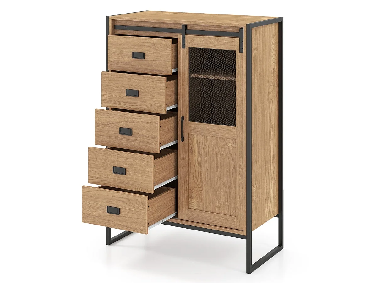 Commode à 5 tiroirs avec structure métallique Commode pour le salon