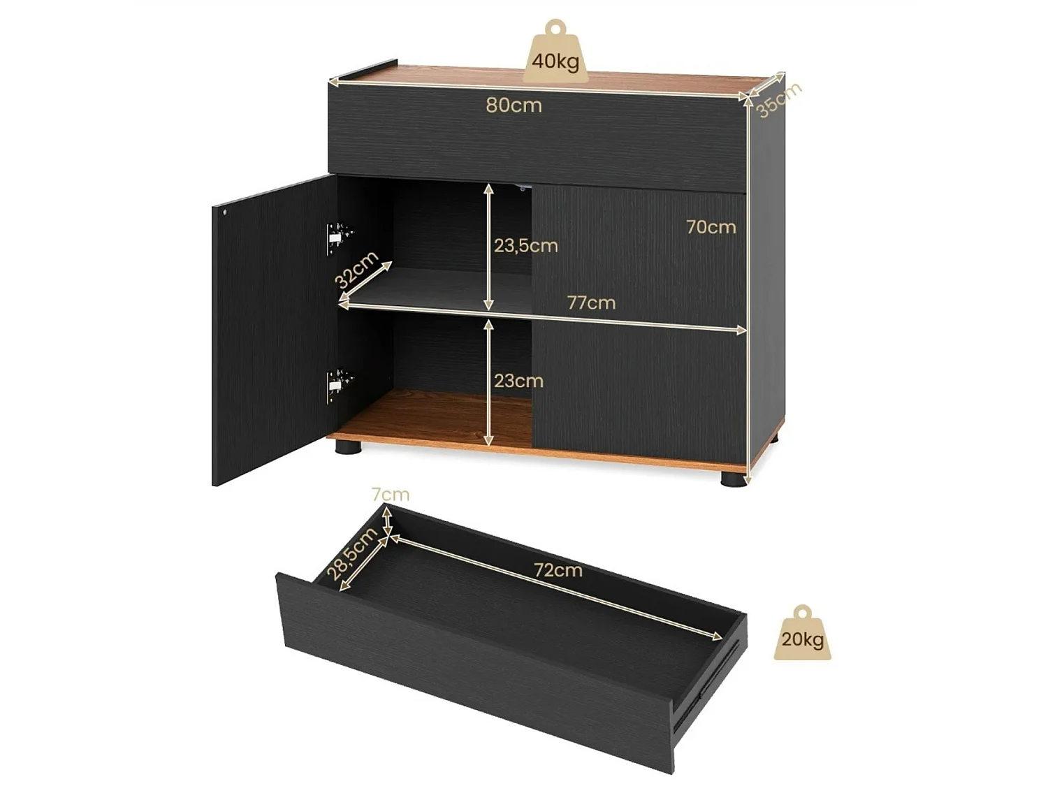 Meuble à deux portes avec tiroir Commode pour le salon Meuble pour la chambre à coucher