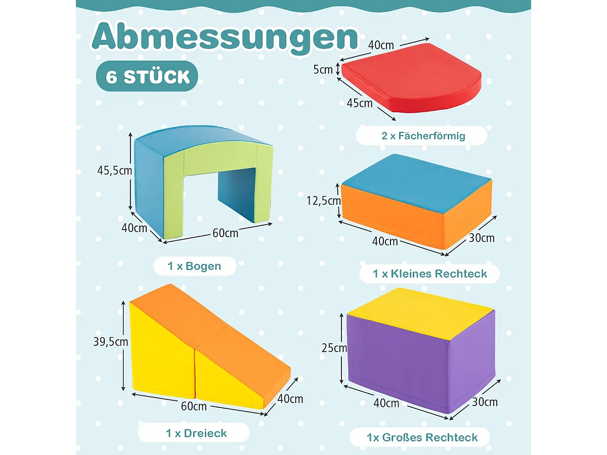 Große Schaumstoffbausteine für Kinder, 6-teiliges Set