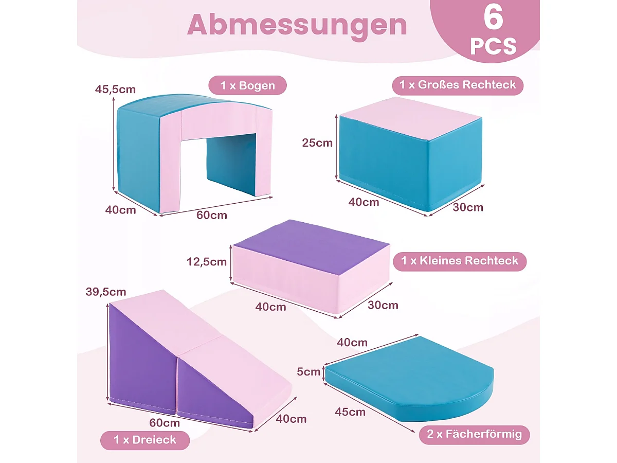Große Schaumstoffbausteine für Kinder, 6-teiliges Set
