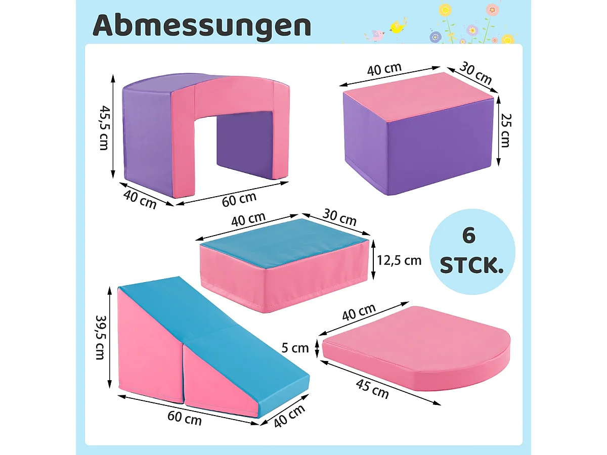 Große Schaumstoffbausteine für Kinder, 6-teiliges Set