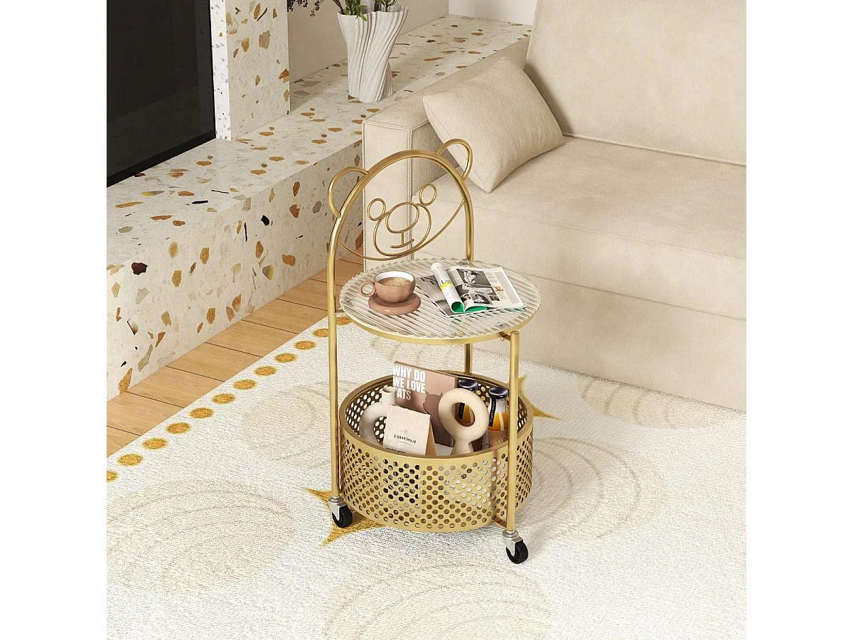 Petite table avec panier à roulettes « ours », 36,5 x 40 x 71 cm