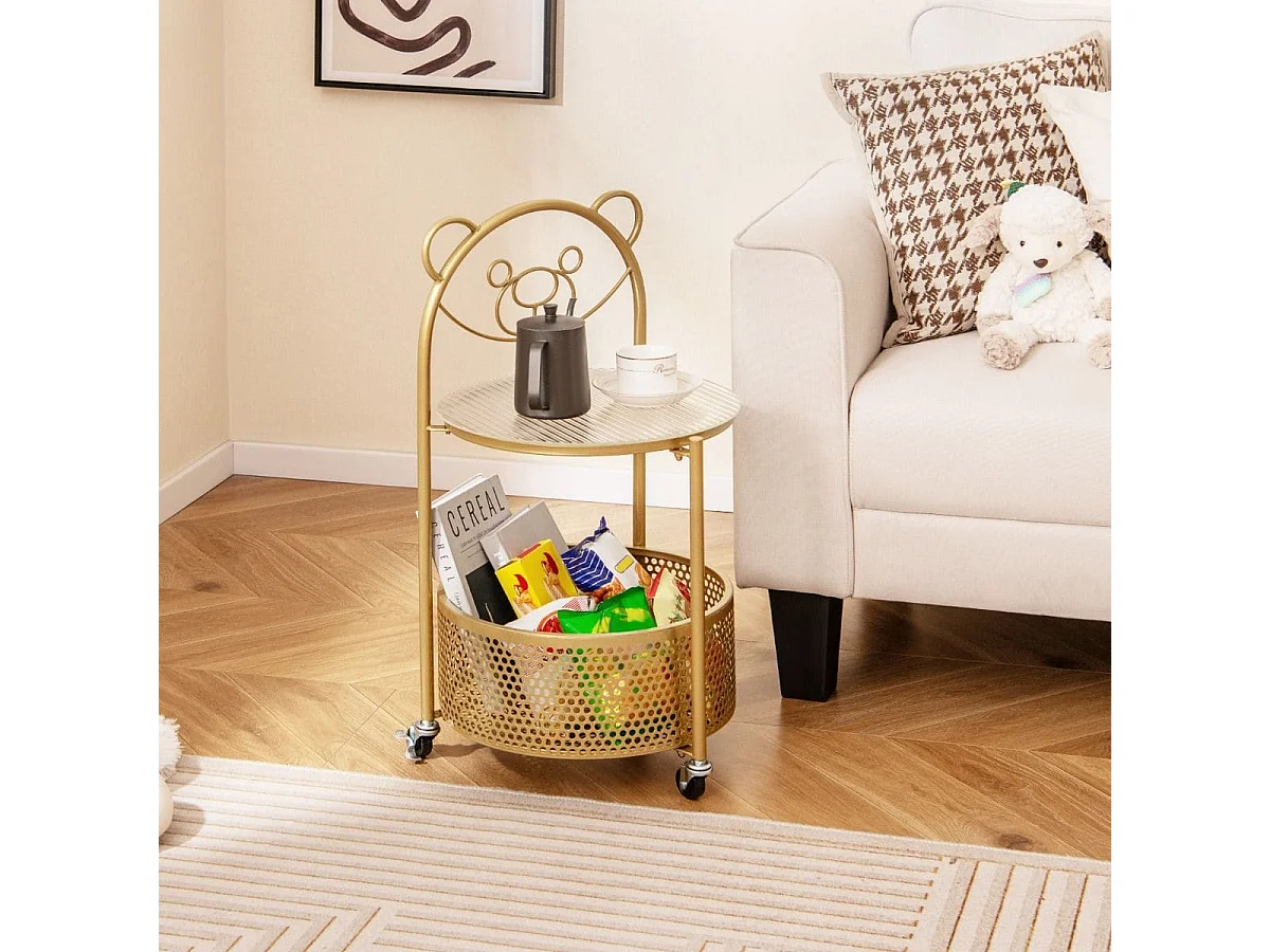 Petite table avec panier à roulettes « ours », 36,5 x 40 x 71 cm