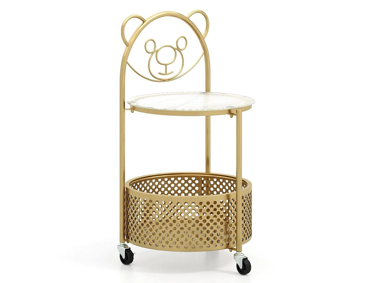 Petite table avec panier à roulettes « ours », 36,5 x 40 x 71 cm