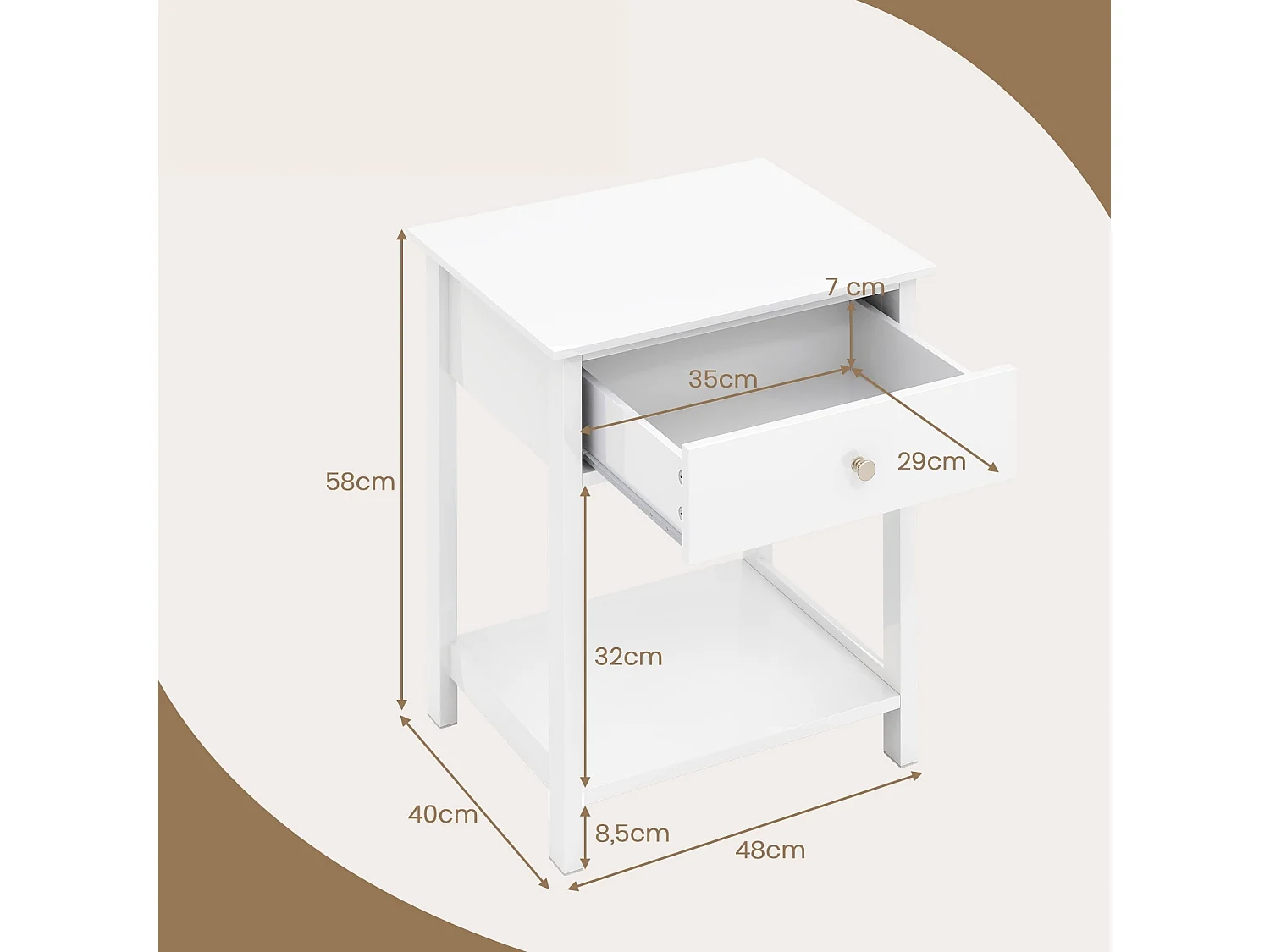 Set di 2 comodini con cassetto Comodino Tavolino