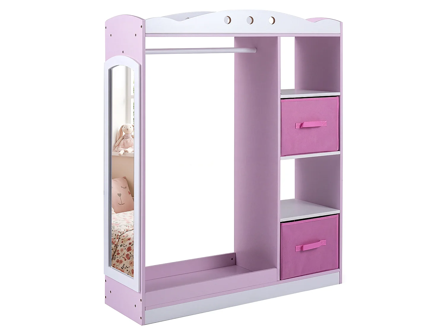 Kinderschrank mit Spiegel – Kinderkleiderschrank mit Schubladen, rosa