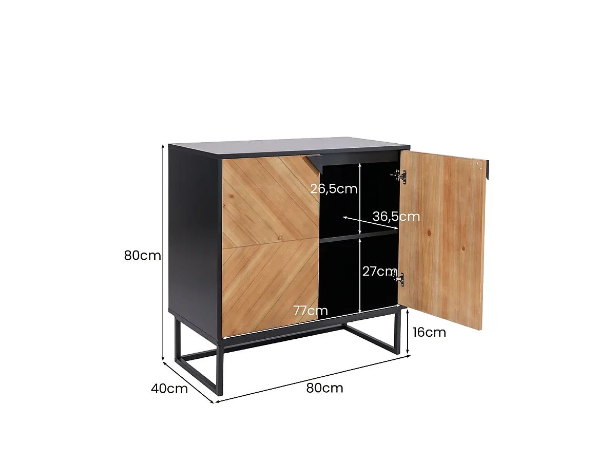 Sideboard mit 2 Türen Küchenschrank mit Regal Buffetschrank modern mit Metallbeinen 80 x 40 x 80 cm Schwarz