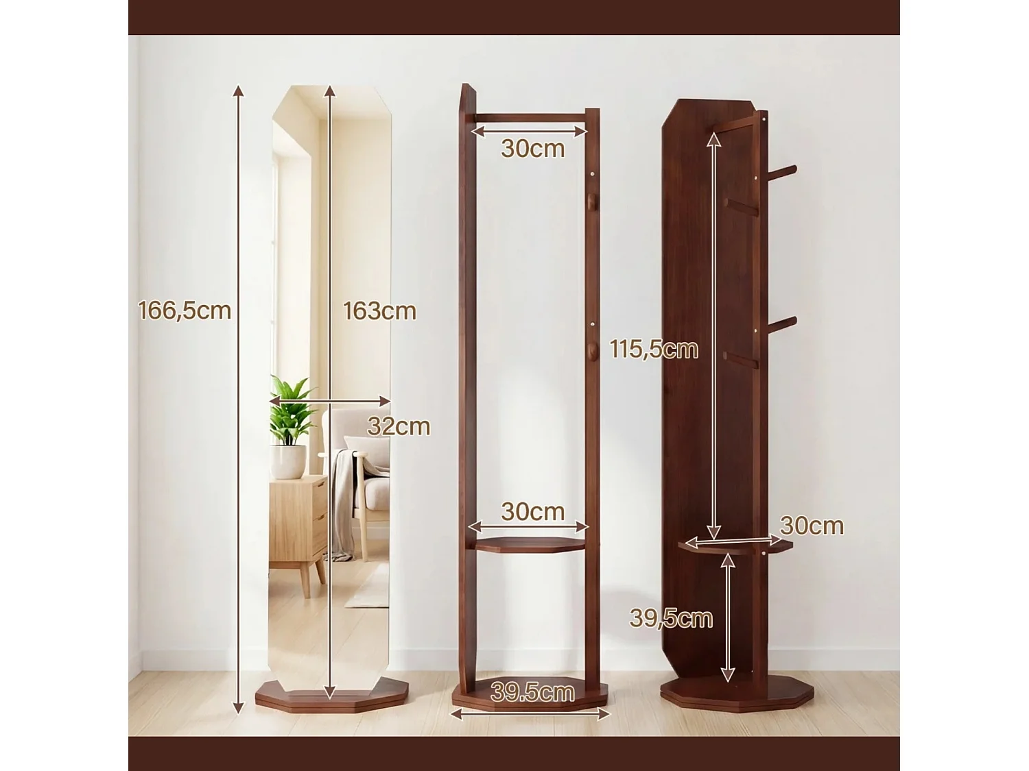 Porte-vêtements pivotant avec miroir - Porte-vêtements pour le couloir
