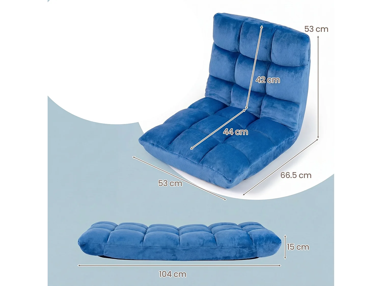 Fauteuil de sol pliable réglable avec revêtement polaire corail