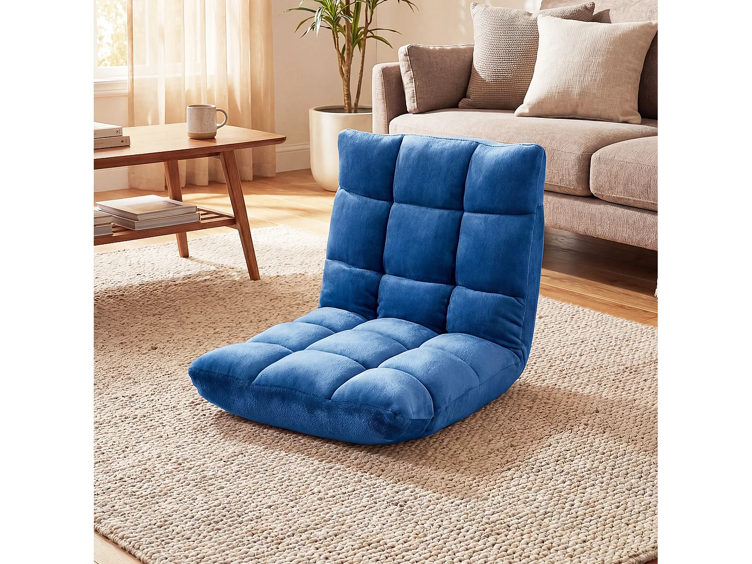 Fauteuil de sol pliable réglable avec revêtement polaire corail