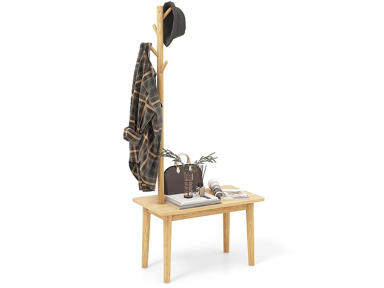 Porte-vêtements, banc, table d'appoint 76 x 43 x 168 cm