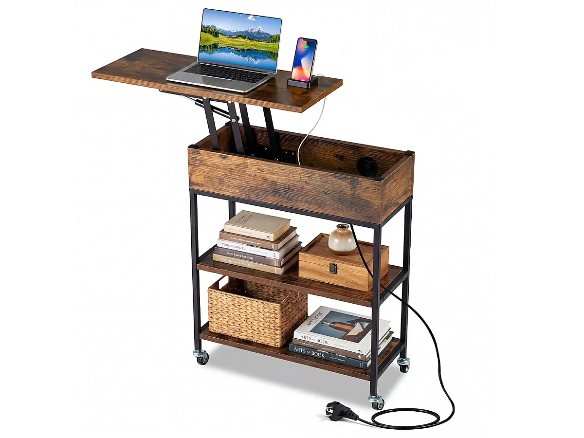 Table basse à roulettes avec plateau relevable et station de recharge